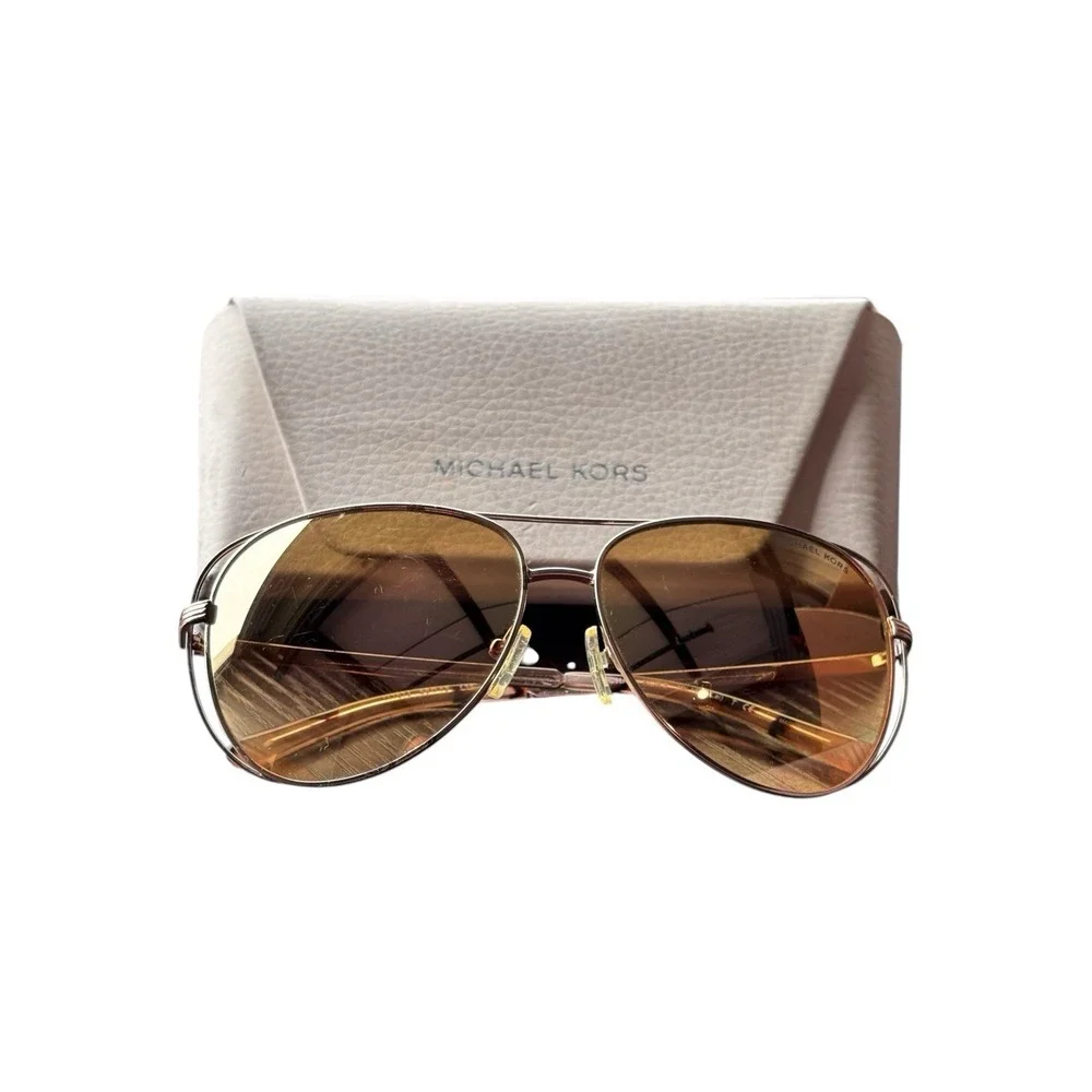 Michael Kors Sunglasses MK1024 Lai Aviator Rose Gold Mirrored Lens 58mm Case